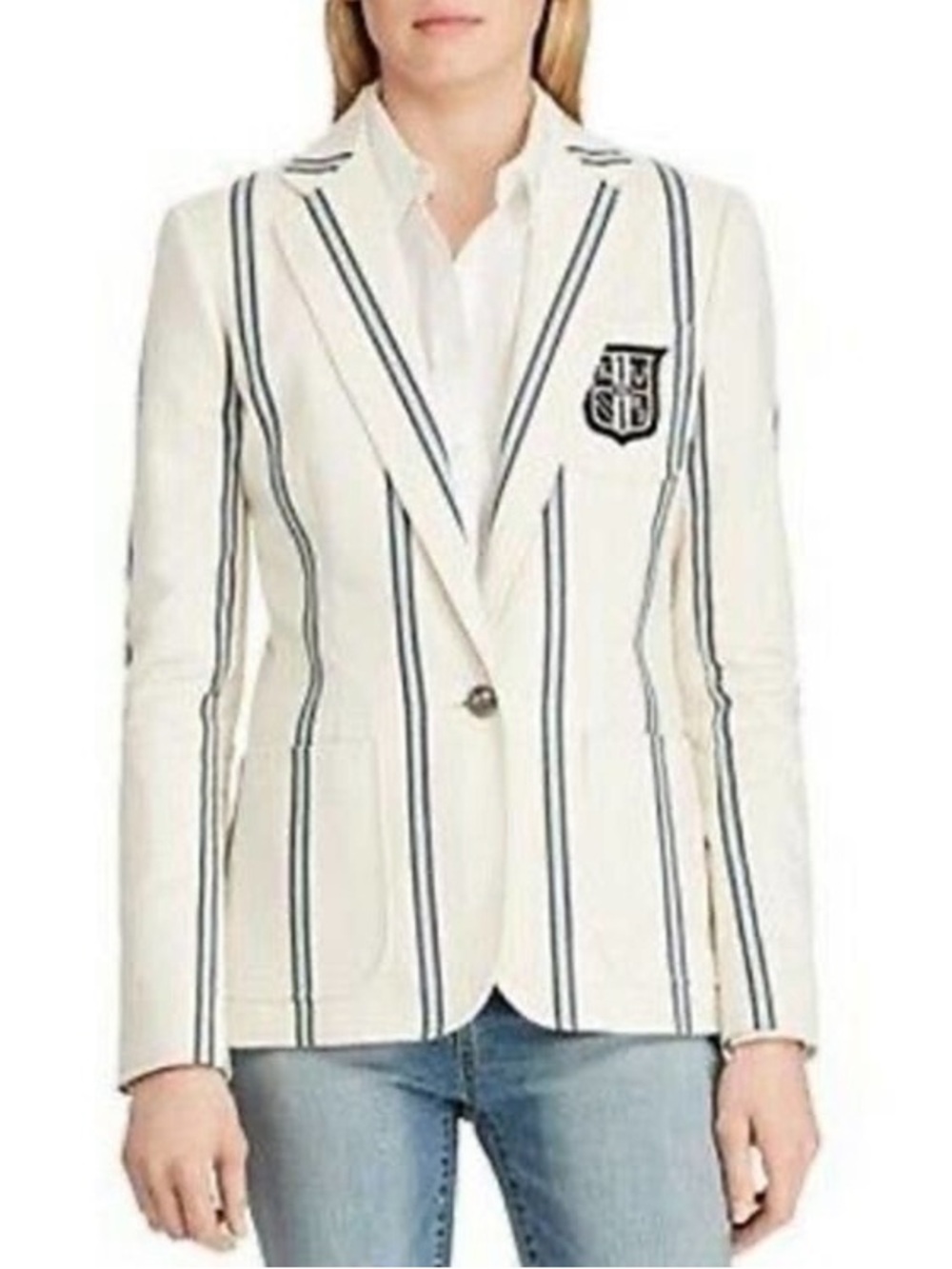 LAUREN RALPH LAUREN Cream Blue Stripe Blazer NWT